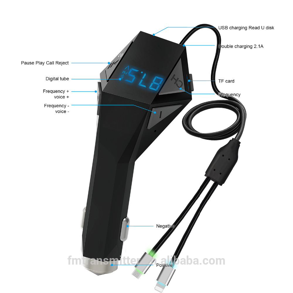 Πομπός Bluetooth USB, SD MP3 Player & Φορτιστής USB Αυτοκινήτου με Μικρόφωνο - Car FM Transmitter